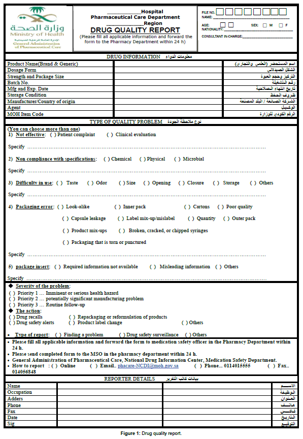 national drug quality reporting system at ministry of incident report example nursing